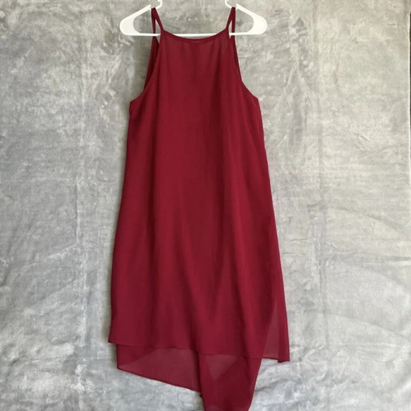Cinnamon Girl Chiffon Slip Dress S Red Sleeveless Tiered‎ Asymmetrical Hem Midi - Picture 7 of 10